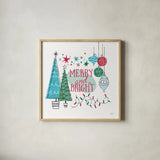 Retro Christmas II v2 by Janelle Penner. Shown in a natural wood glass frame for a timeless modern aesthetic. Available as an archival giclee rolled canvas, fine art paper, or poster print. SKU 37362a.