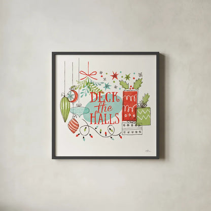 Retro Christmas III by Janelle Penner. Shown in a sleek black glass frame for a contemporary gallery look. Available as an archival giclee rolled canvas, fine art paper, or poster print. SKU 36160a.