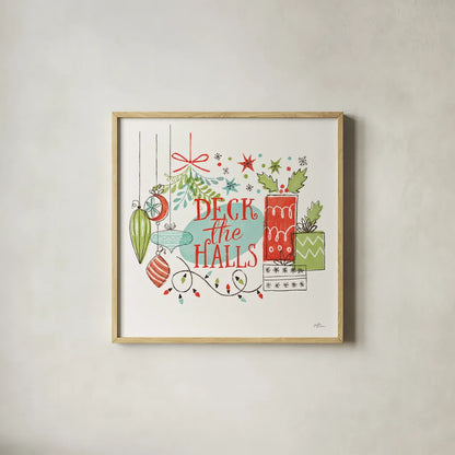 Retro Christmas III by Janelle Penner. Shown in a natural wood glass frame for a timeless modern aesthetic. Available as an archival giclee rolled canvas, fine art paper, or poster print. SKU 36160a.