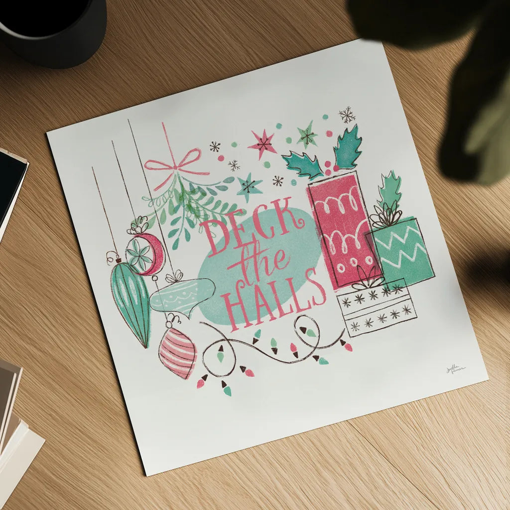 Retro Christmas III Bright by Janelle Penner. Shown as a detailed flat fine art print, highlighting archival giclee quality. Available as an archival giclee rolled canvas, fine art paper, or poster print. SKU 66631a.