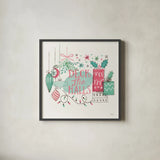 Retro Christmas III Bright by Janelle Penner. Shown in a sleek black glass frame for a contemporary gallery look. Available as an archival giclee rolled canvas, fine art paper, or poster print. SKU 66631a.