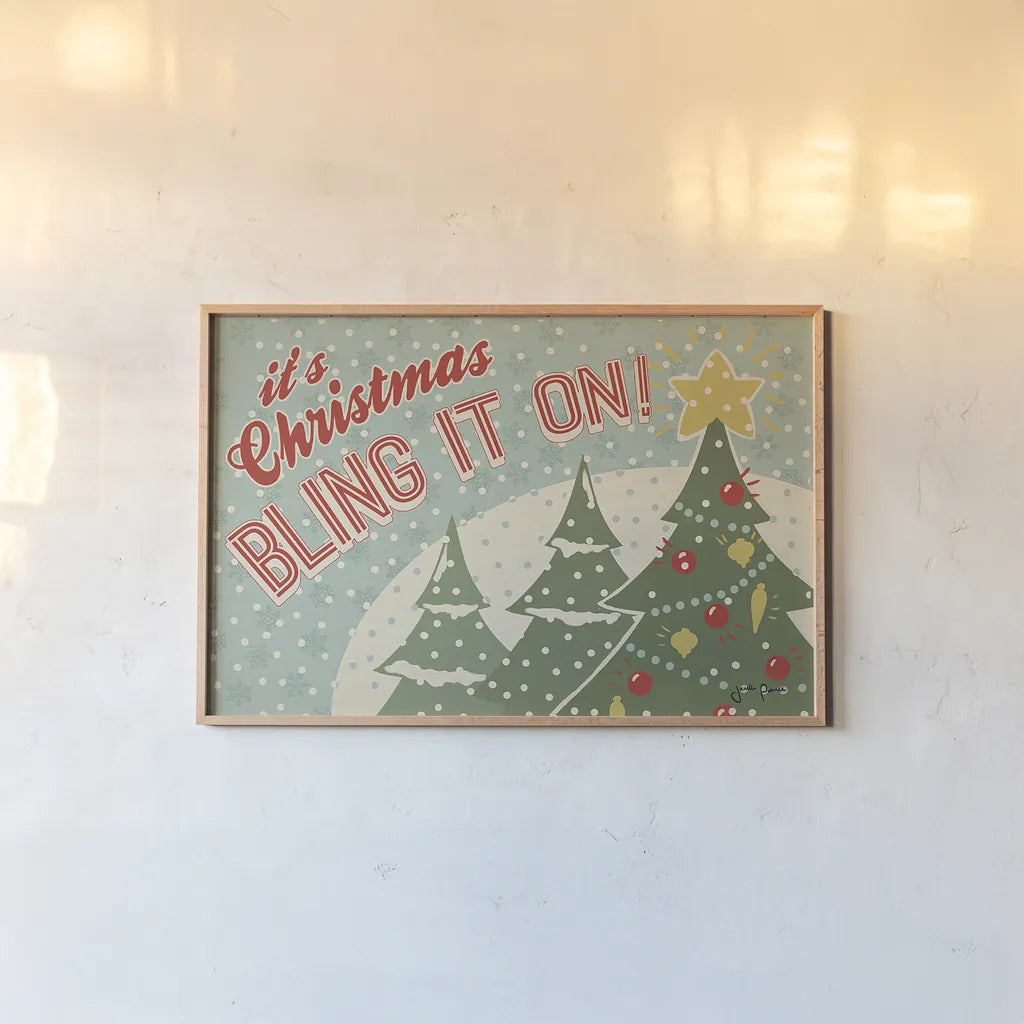 Retro Christmas IV by Janelle Penner. shown as a paper print in a natural frame. Available as a archival giclee rolled canvas, fine art paper, or poster print. SKU 19771i.
