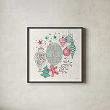 Retro Christmas IV Bright by Janelle Penner. Shown in a sleek black glass frame for a contemporary gallery look. Available as an archival giclee rolled canvas, fine art paper, or poster print. SKU 66632a.