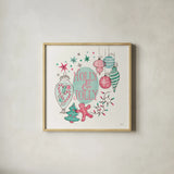 Retro Christmas IV Bright by Janelle Penner. Shown in a natural wood glass frame for a timeless modern aesthetic. Available as an archival giclee rolled canvas, fine art paper, or poster print. SKU 66632a.