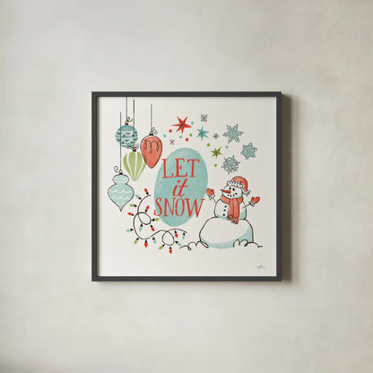 Retro Christmas V by Janelle Penner. Shown in a sleek black glass frame for a contemporary gallery look. Available as an archival giclee rolled canvas, fine art paper, or poster print. SKU 36162a.