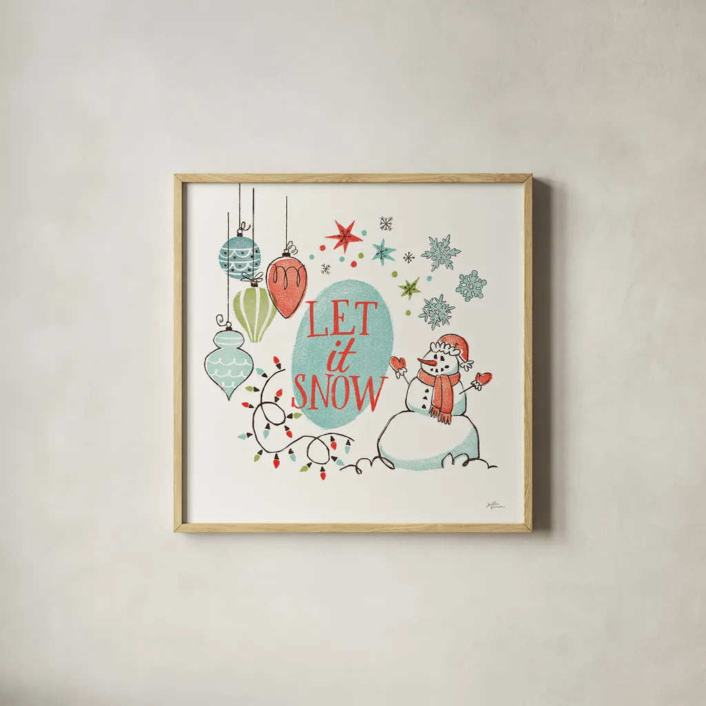 Retro Christmas V by Janelle Penner. Shown in a natural wood glass frame for a timeless modern aesthetic. Available as an archival giclee rolled canvas, fine art paper, or poster print. SKU 36162a.