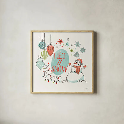 Retro Christmas V by Janelle Penner. Shown in a natural wood glass frame for a timeless modern aesthetic. Available as an archival giclee rolled canvas, fine art paper, or poster print. SKU 36162a.