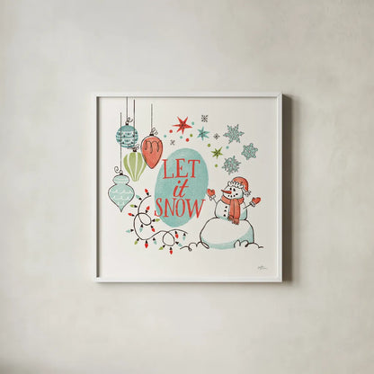 Retro Christmas V by Janelle Penner. Shown in a crisp white glass frame for a clean and minimalist style. Available as an archival giclee rolled canvas, fine art paper, or poster print. SKU 36162a.