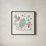 Retro Christmas V Bright by Janelle Penner. Shown in a sleek black glass frame for a contemporary gallery look. Available as an archival giclee rolled canvas, fine art paper, or poster print. SKU 66852a.