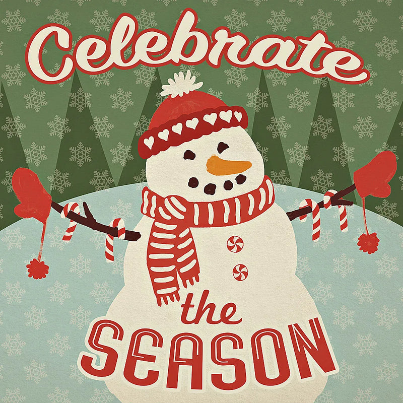 Retro Christmas VII Celebrate the Season by Janelle Penner. SKU 31517a. Archival Giclee Fine art print for wall decor.