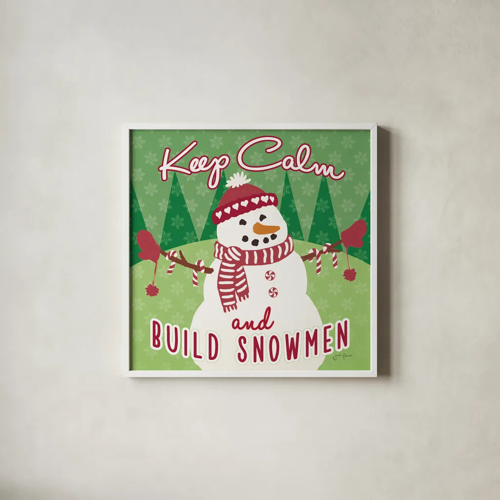 Retro Christmas VII Green by Janelle Penner. Shown in a crisp white glass frame for a clean and minimalist style. Available as an archival giclee rolled canvas, fine art paper, or poster print. SKU 57805a.