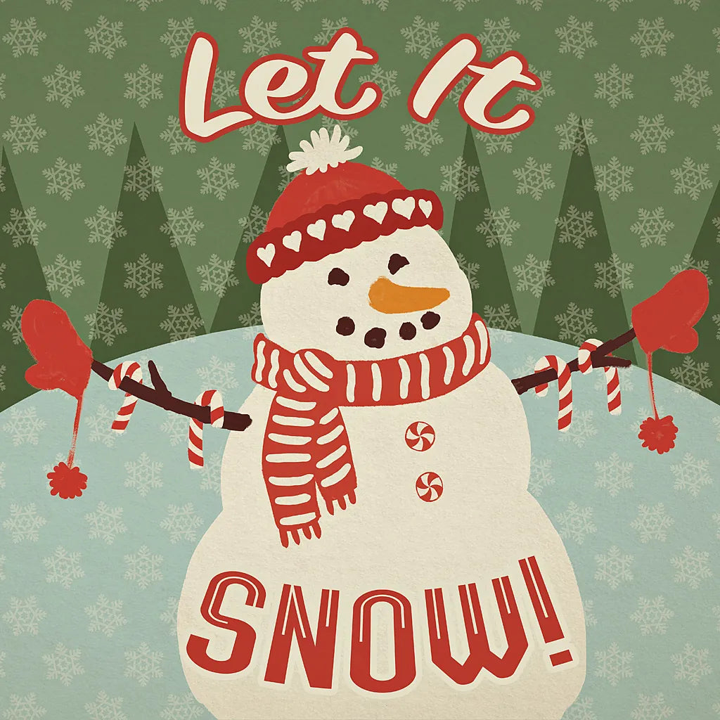 Retro Christmas VII Let It Snow by Janelle Penner. SKU 31525a. Archival Giclee Fine art print for wall decor.