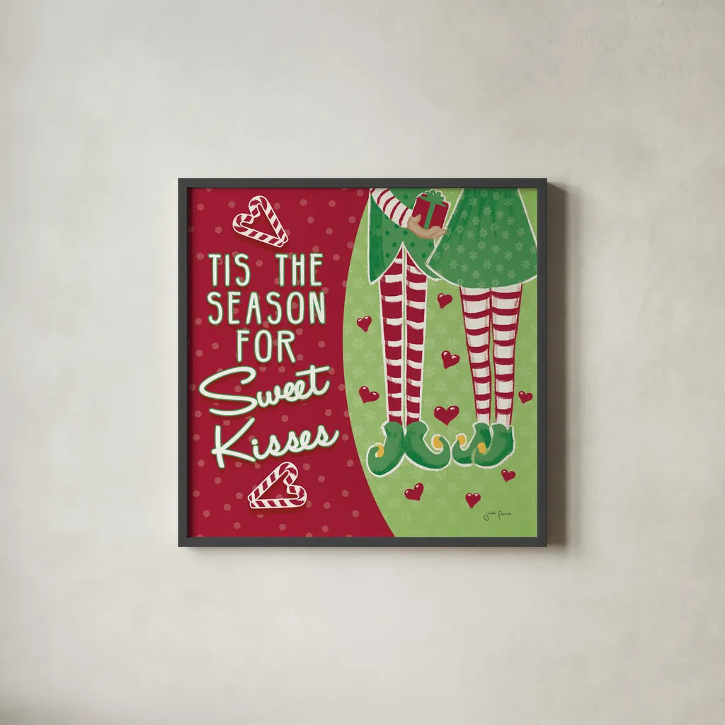 Retro Christmas VIII Green by Janelle Penner. Shown in a sleek black glass frame for a contemporary gallery look. Available as an archival giclee rolled canvas, fine art paper, or poster print. SKU 57806a.