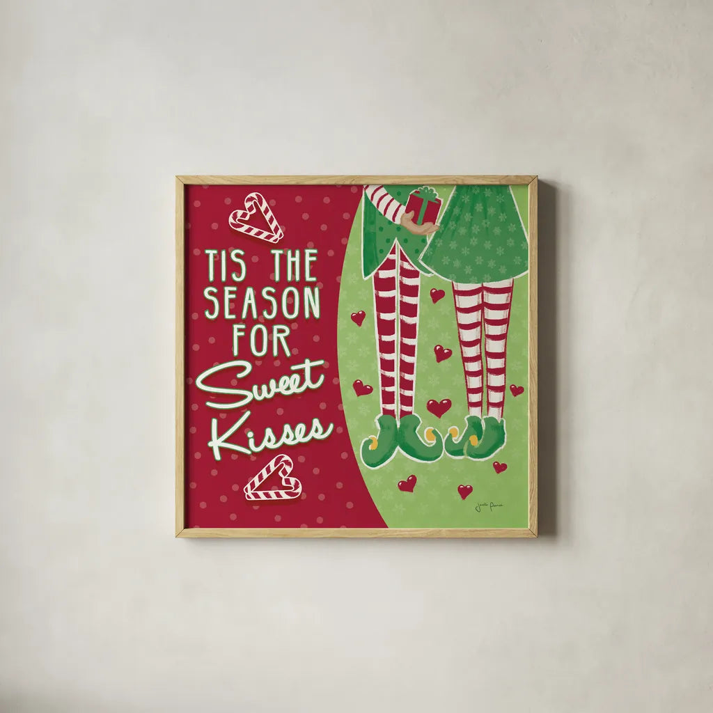 Retro Christmas VIII Green by Janelle Penner. Shown in a natural wood glass frame for a timeless modern aesthetic. Available as an archival giclee rolled canvas, fine art paper, or poster print. SKU 57806a.