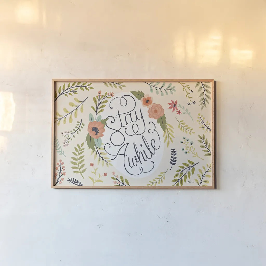 Retro Garden I by Janelle Penner. shown as a paper print in a natural frame. Available as a archival giclee rolled canvas, fine art paper, or poster print. SKU 34949i.