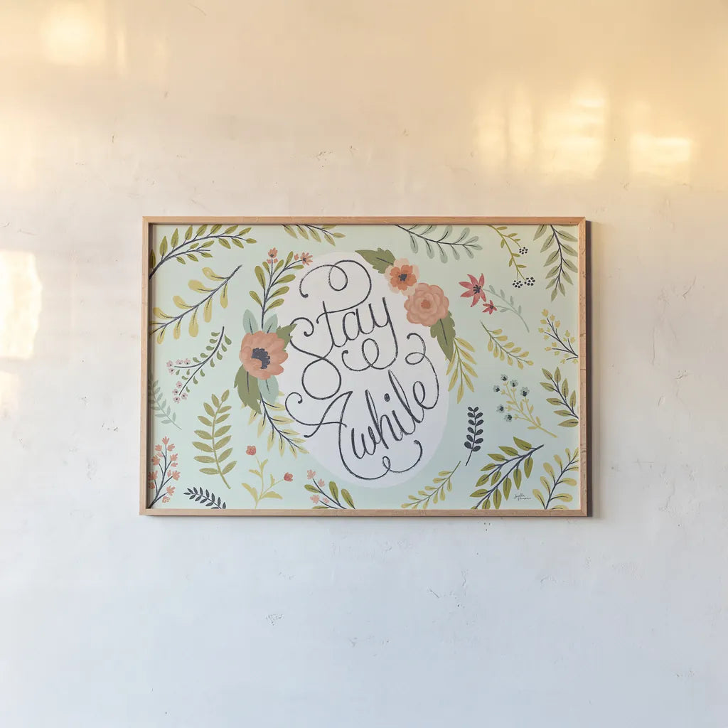 Retro Garden I Mint by Janelle Penner. shown as a paper print in a natural frame. Available as a archival giclee rolled canvas, fine art paper, or poster print. SKU 34954i.