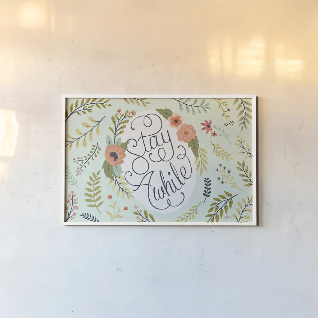 Retro Garden I Mint by Janelle Penner. shown as a paper print in a white frame. Available as a archival giclee rolled canvas, fine art paper, or poster print. SKU 34954i.