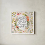 Retro Garden II - Bloom with Grace Pale Blush by Janelle Penner. Shown in a crisp white glass frame for a clean and minimalist style. Available as an archival giclee rolled canvas, fine art paper, or poster print. SKU 47195a.
