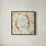 Retro Garden II by Janelle Penner. Shown in a sleek black glass frame for a contemporary gallery look. Available as an archival giclee rolled canvas, fine art paper, or poster print. SKU 34950a.