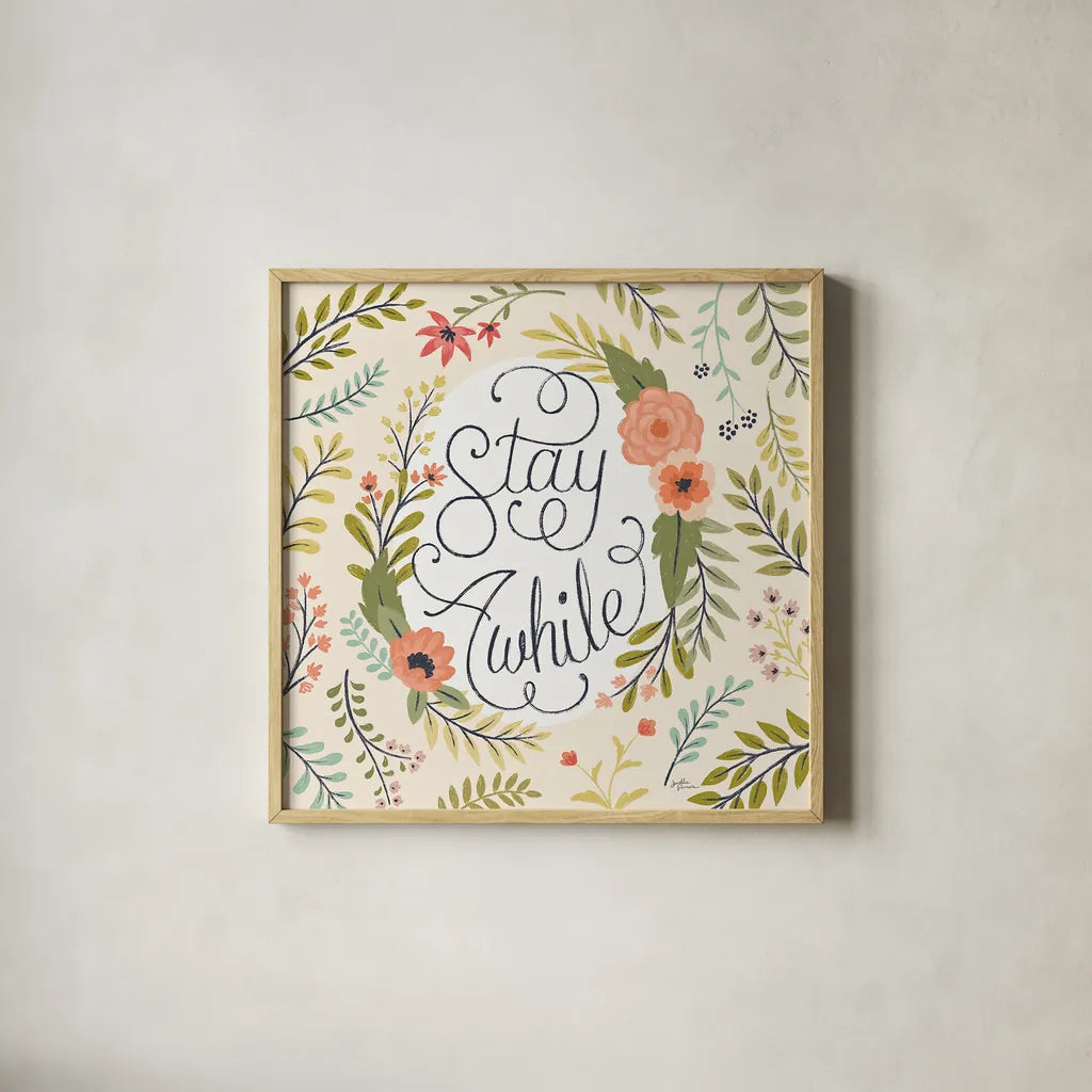 Retro Garden II by Janelle Penner. Shown in a natural wood glass frame for a timeless modern aesthetic. Available as an archival giclee rolled canvas, fine art paper, or poster print. SKU 34950a.