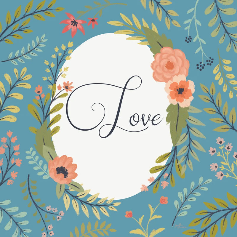 Retro Garden II Blue Love by Janelle Penner. SKU 51576a. Archival Giclee Fine art print for wall decor.