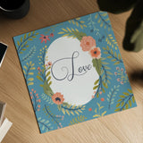 Retro Garden II Blue Love by Janelle Penner. Shown as a detailed flat fine art print, highlighting archival giclee quality. Available as an archival giclee rolled canvas, fine art paper, or poster print. SKU 51576a.