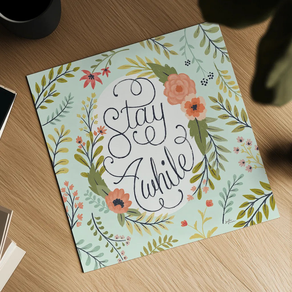 Retro Garden II Mint by Janelle Penner. Shown as a detailed flat fine art print, highlighting archival giclee quality. Available as an archival giclee rolled canvas, fine art paper, or poster print. SKU 34955a.