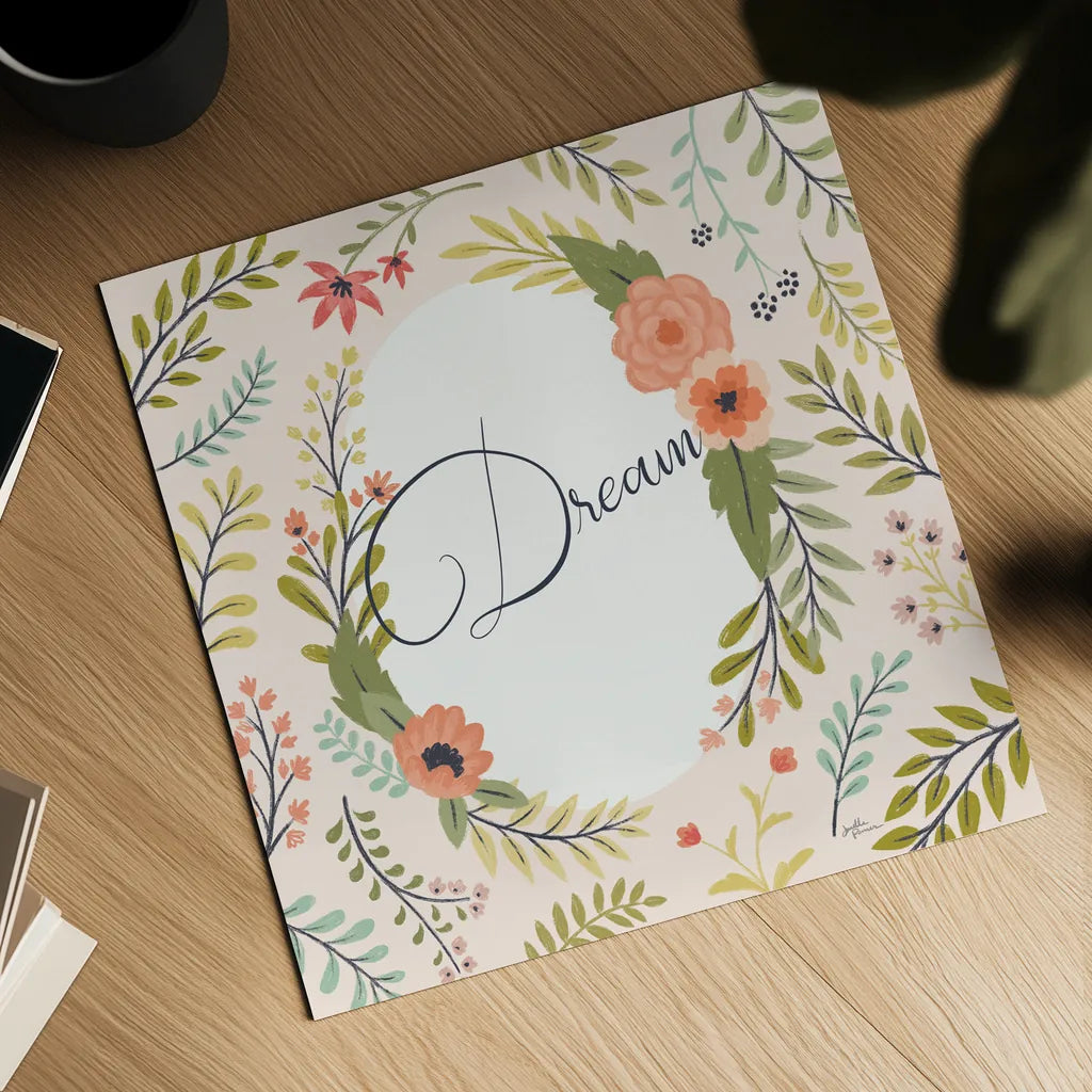 Retro Garden II Pale Blush Dream by Janelle Penner. Shown as a detailed flat fine art print, highlighting archival giclee quality. Available as an archival giclee rolled canvas, fine art paper, or poster print. SKU 51575a.