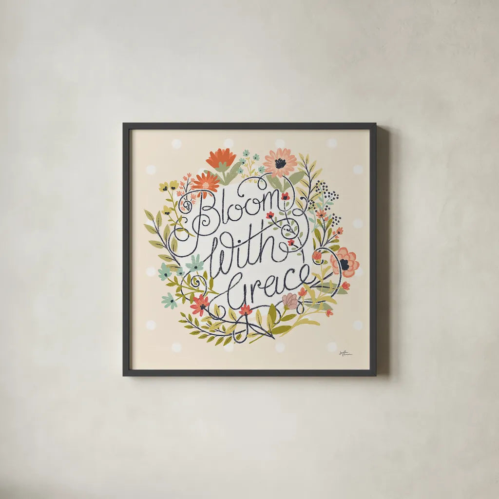 Retro Garden IV by Janelle Penner. Shown in a sleek black glass frame for a contemporary gallery look. Available as an archival giclee rolled canvas, fine art paper, or poster print. SKU 34952a.