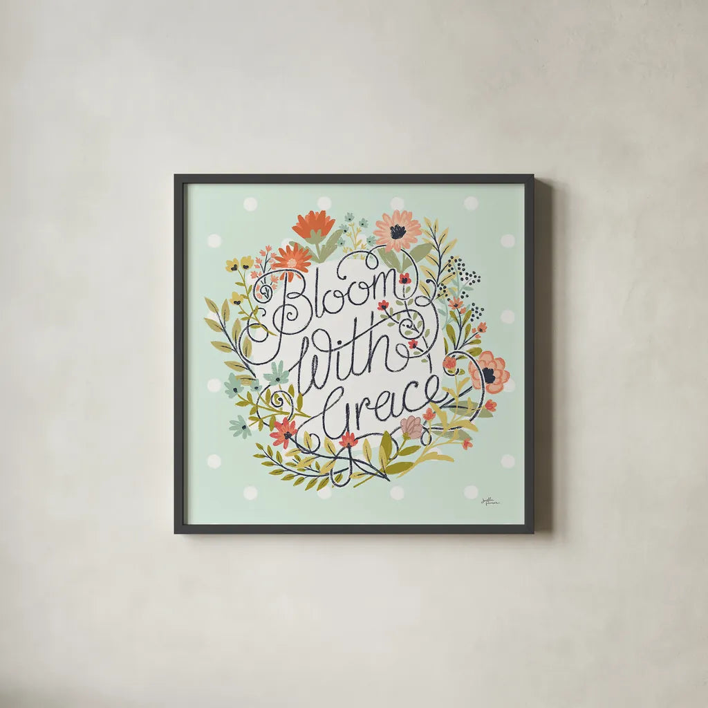 Retro Garden IV Mint by Janelle Penner. Shown in a sleek black glass frame for a contemporary gallery look. Available as an archival giclee rolled canvas, fine art paper, or poster print. SKU 34957a.