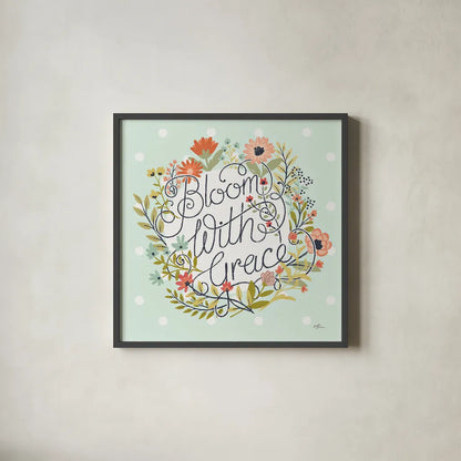 Retro Garden IV Mint by Janelle Penner. Shown in a sleek black glass frame for a contemporary gallery look. Available as an archival giclee rolled canvas, fine art paper, or poster print. SKU 34957a.