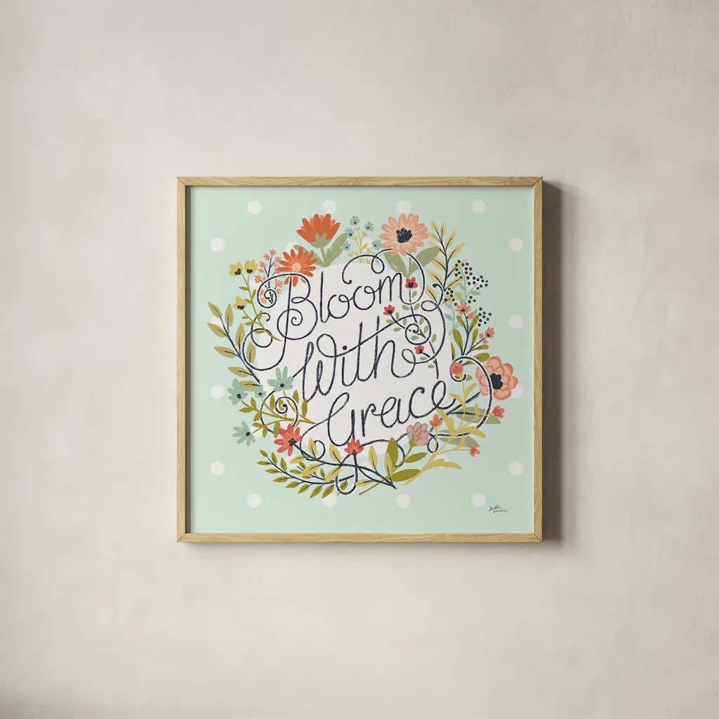 Retro Garden IV Mint by Janelle Penner. Shown in a natural wood glass frame for a timeless modern aesthetic. Available as an archival giclee rolled canvas, fine art paper, or poster print. SKU 34957a.