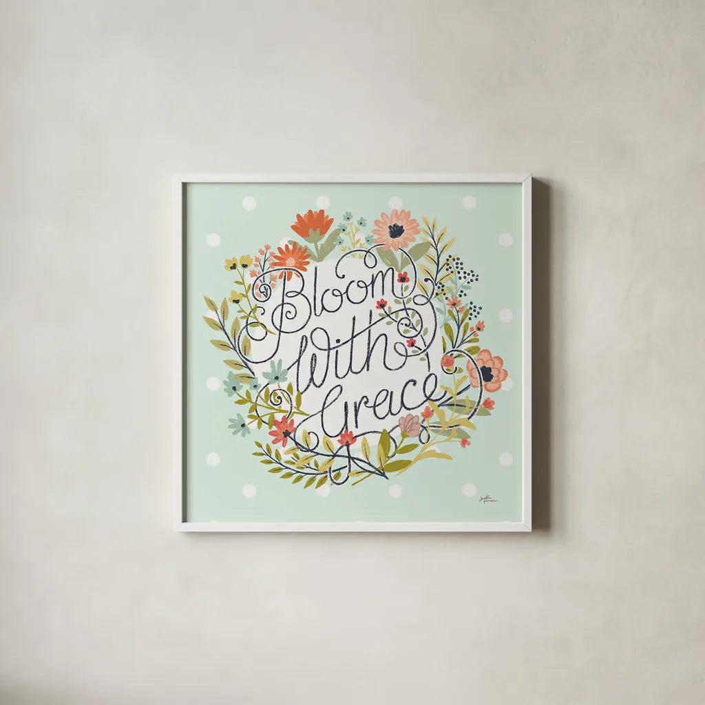 Retro Garden IV Mint by Janelle Penner. Shown in a crisp white glass frame for a clean and minimalist style. Available as an archival giclee rolled canvas, fine art paper, or poster print. SKU 34957a.