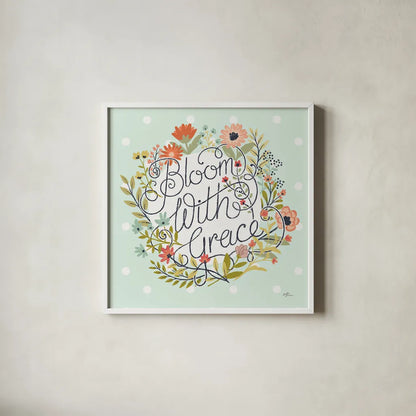 Retro Garden IV Mint by Janelle Penner. Shown in a crisp white glass frame for a clean and minimalist style. Available as an archival giclee rolled canvas, fine art paper, or poster print. SKU 34957a.