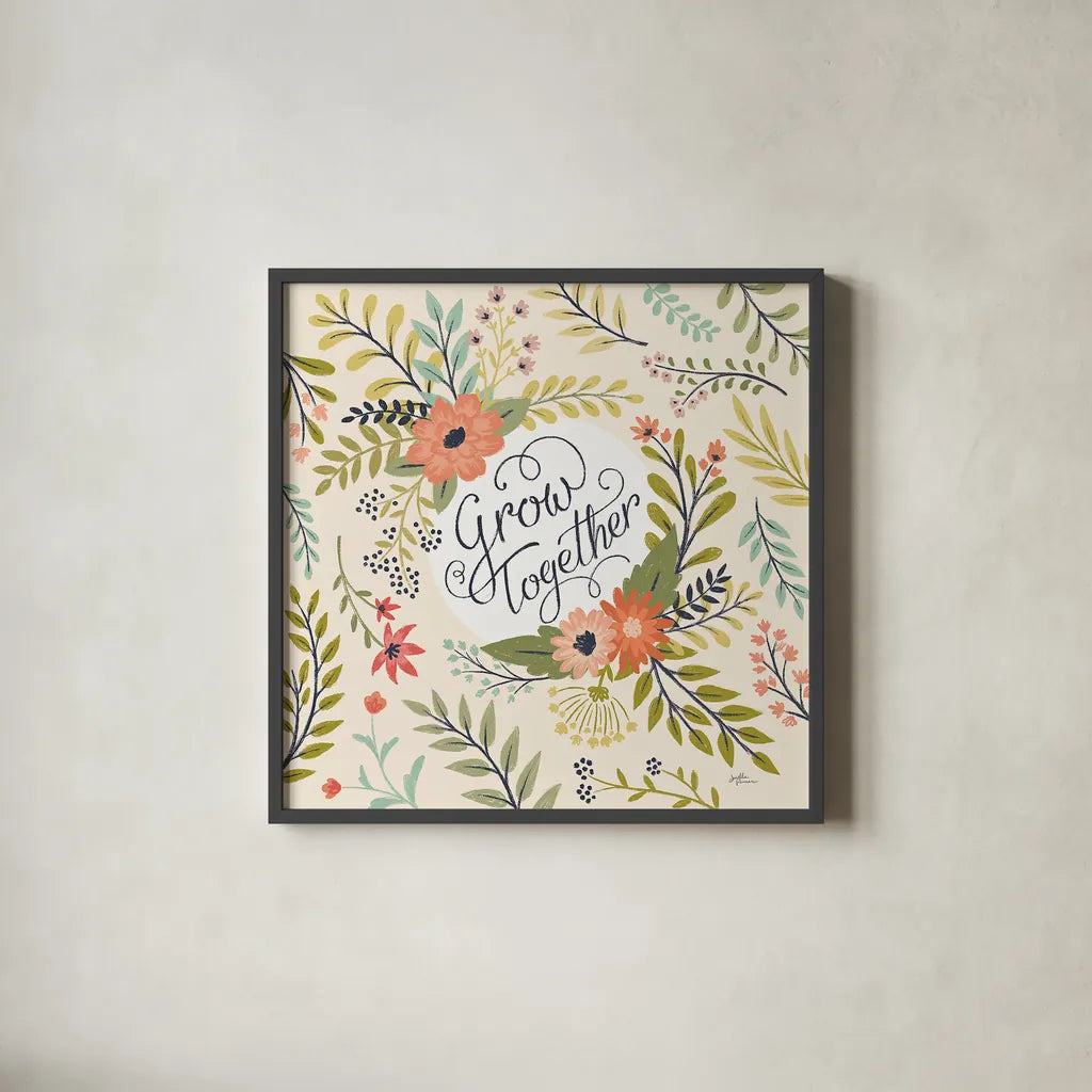 Retro Garden V by Janelle Penner. Shown in a sleek black glass frame for a contemporary gallery look. Available as an archival giclee rolled canvas, fine art paper, or poster print. SKU 34953a.