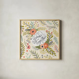 Retro Garden V by Janelle Penner. Shown in a natural wood glass frame for a timeless modern aesthetic. Available as an archival giclee rolled canvas, fine art paper, or poster print. SKU 34953a.