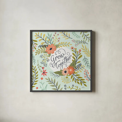 Retro Garden V Mint by Janelle Penner. Shown in a sleek black glass frame for a contemporary gallery look. Available as an archival giclee rolled canvas, fine art paper, or poster print. SKU 34958a.