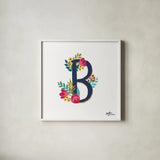 Romantic Luxe B Navy by Janelle Penner. Shown in a crisp white glass frame for a clean and minimalist style. Available as an archival giclee rolled canvas, fine art paper, or poster print. SKU 74235a.