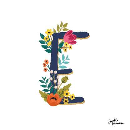 Romantic Luxe E Navy by Janelle Penner. SKU 48599a. Archival Giclee Fine art print for wall decor.