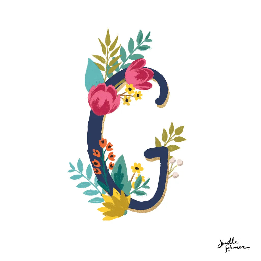 Romantic Luxe G Navy by Janelle Penner. SKU 74236a. Archival Giclee Fine art print for wall decor.