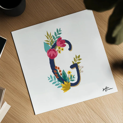 Romantic Luxe G Navy by Janelle Penner. Shown as a detailed flat fine art print, highlighting archival giclee quality. Available as an archival giclee rolled canvas, fine art paper, or poster print. SKU 74236a.