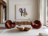 Romantic Luxe H Navy by Janelle Penner. Shown as extra-large giant wall art in a modern living room. Available as an archival giclee rolled canvas, fine art paper, or poster print. SKU 74237a.