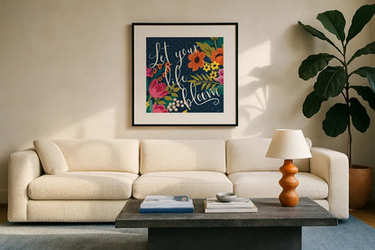Romantic Luxe II by Janelle Penner. Displayed in a glass frame with matte in a clean modern living room. Available as an archival giclee rolled canvas, fine art paper, or poster print. SKU 37877a.