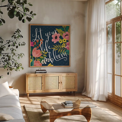 Romantic Luxe II Pastel by Janelle Penner. Shown in a natural wood frame in a cozy modern living room. Available as an archival giclee rolled canvas, fine art paper, or poster print. SKU 37893a.