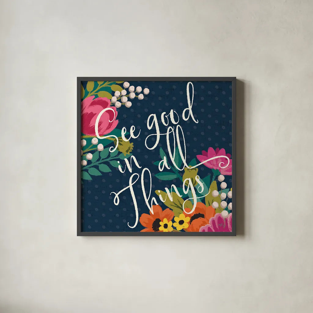 Romantic Luxe III by Janelle Penner. Shown in a sleek black glass frame for a contemporary gallery look. Available as an archival giclee rolled canvas, fine art paper, or poster print. SKU 37878a.