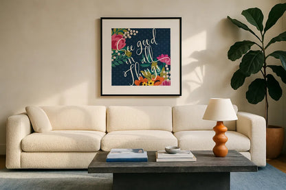 Romantic Luxe III by Janelle Penner. Displayed in a glass frame with matte in a clean modern living room. Available as an archival giclee rolled canvas, fine art paper, or poster print. SKU 37878a.