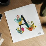Romantic Luxe Monogram A Black by Janelle Penner. Shown as a detailed flat fine art print, highlighting archival giclee quality. Available as an archival giclee rolled canvas, fine art paper, or poster print. SKU 38233a.