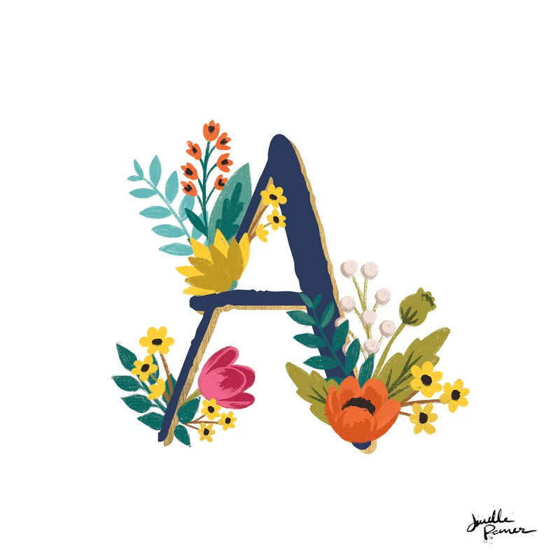 Romantic Luxe Monogram A Navy by Janelle Penner. SKU 38272a. Archival Giclee Fine art print for wall decor.