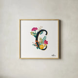 Romantic Luxe Monogram C Black by Janelle Penner. Shown in a natural wood glass frame for a timeless modern aesthetic. Available as an archival giclee rolled canvas, fine art paper, or poster print. SKU 38234a.