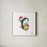 Romantic Luxe Monogram C Black by Janelle Penner. Shown in a crisp white glass frame for a clean and minimalist style. Available as an archival giclee rolled canvas, fine art paper, or poster print. SKU 38234a.